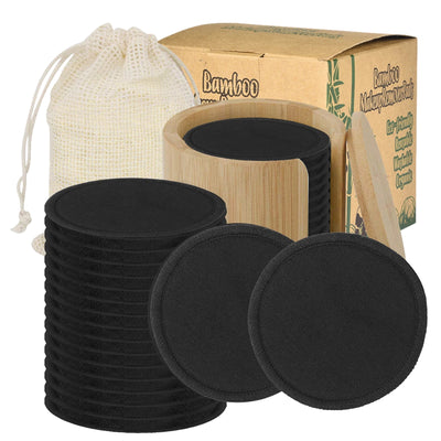 Reusable Bamboo and Charcoal Make up Remover Pads with Canister and laundry bag